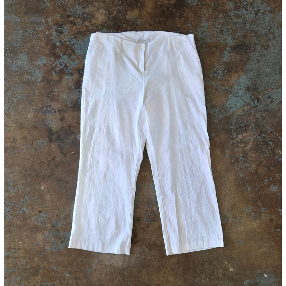 Cut Loose White Linen Blend Pants Size L Straight Leg Flat Front Lagenlook USA